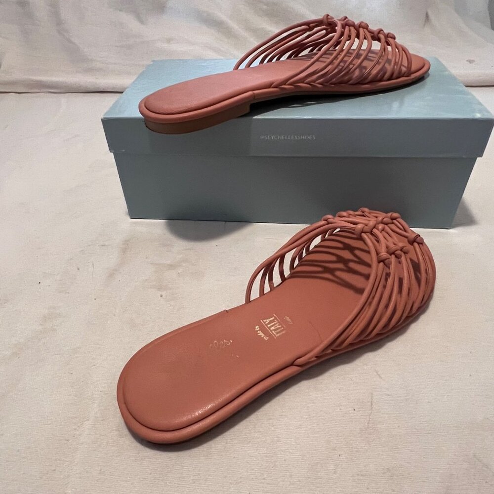 Seychelles-Lulus Size 9 Coral Leather Knotted Strap Slip-On Sandals Comfort - Picture 6 of 16